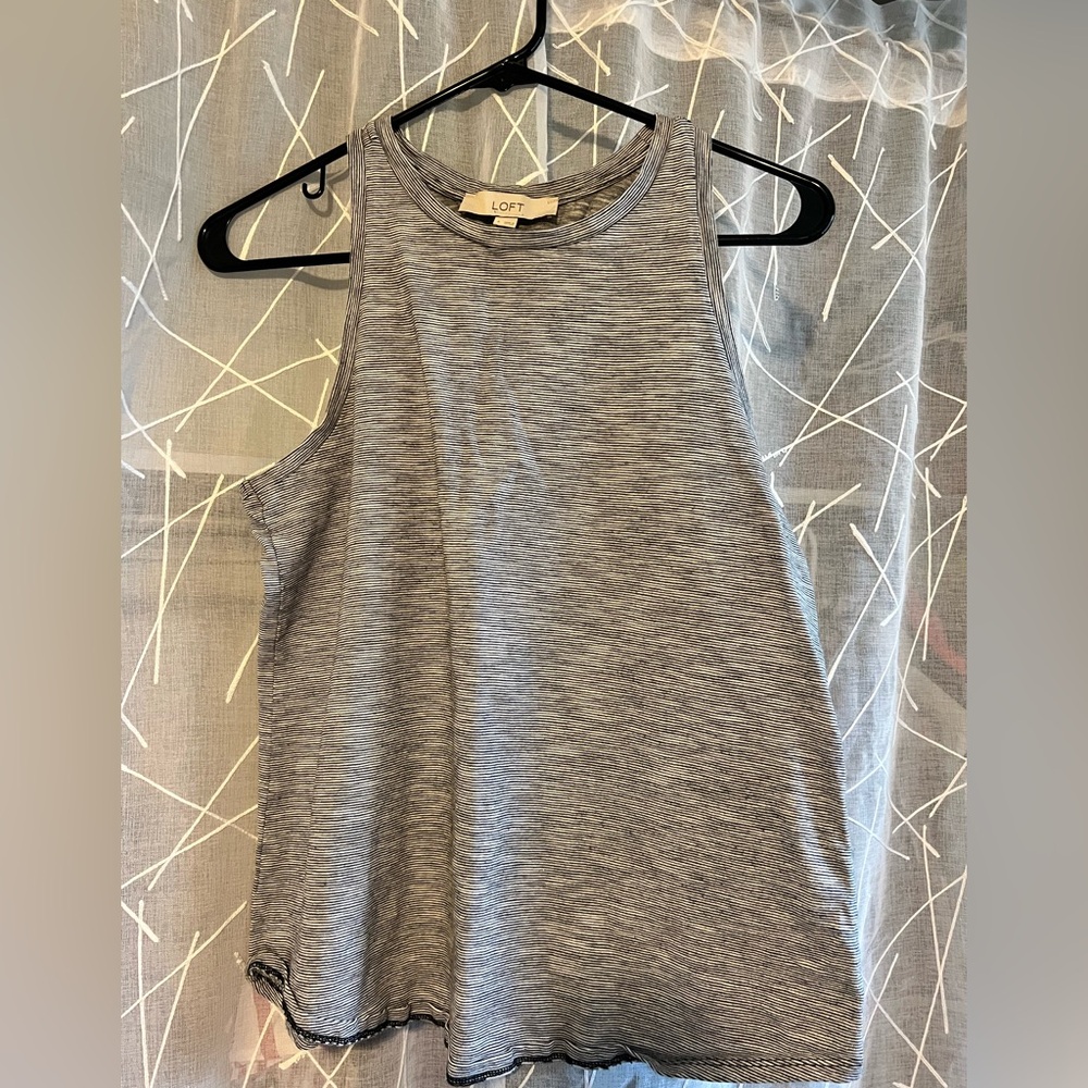 LOFT Women's Black and White Striped Tank Top